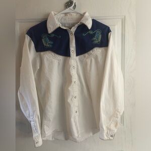 Vintage Wrangler Long Sleeve Pearl Snap Cowboy Boot Embroidery Size M